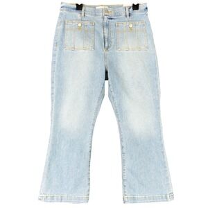 LOFT Kick Crop High Rise Jeans 31/12 Petite Light Wash Front Pocket Cottagecore